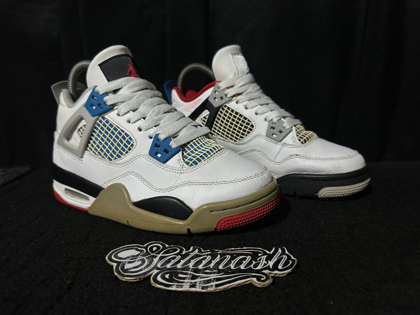 Nike Air "JORDAN 4" (WHAT THE) "WHITE MILITARY BLUE FIRE RED BLACK CEMENT GREY" Low