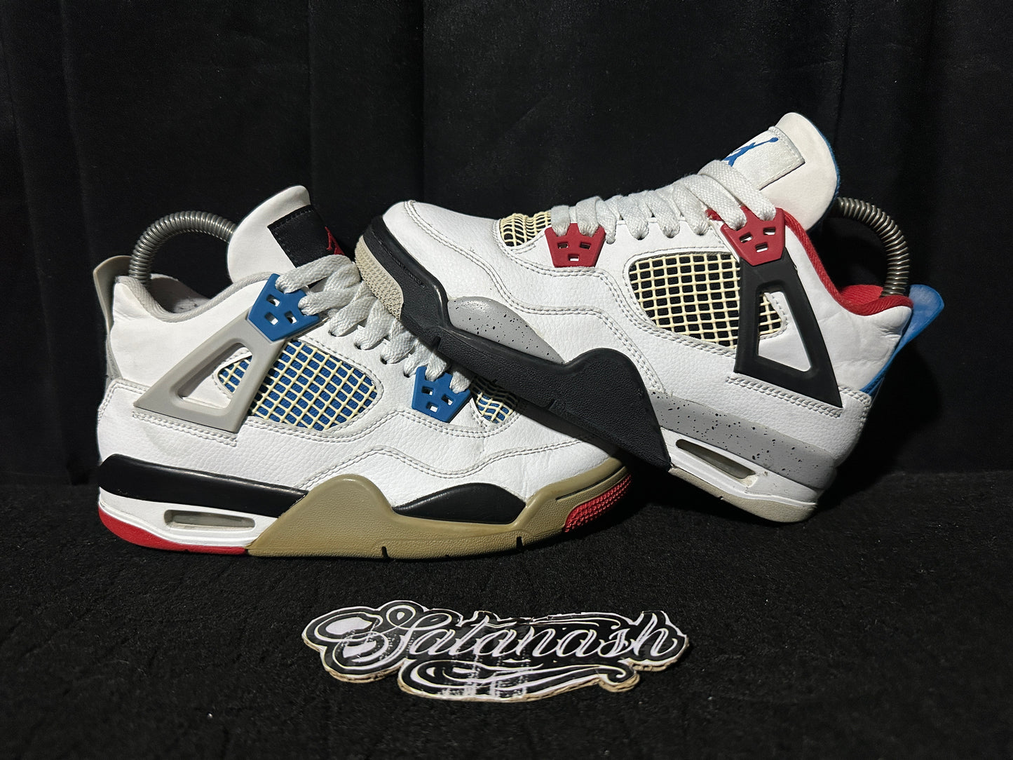 Nike Air "JORDAN 4" (WHAT THE) "WHITE MILITARY BLUE FIRE RED BLACK CEMENT GREY" Low