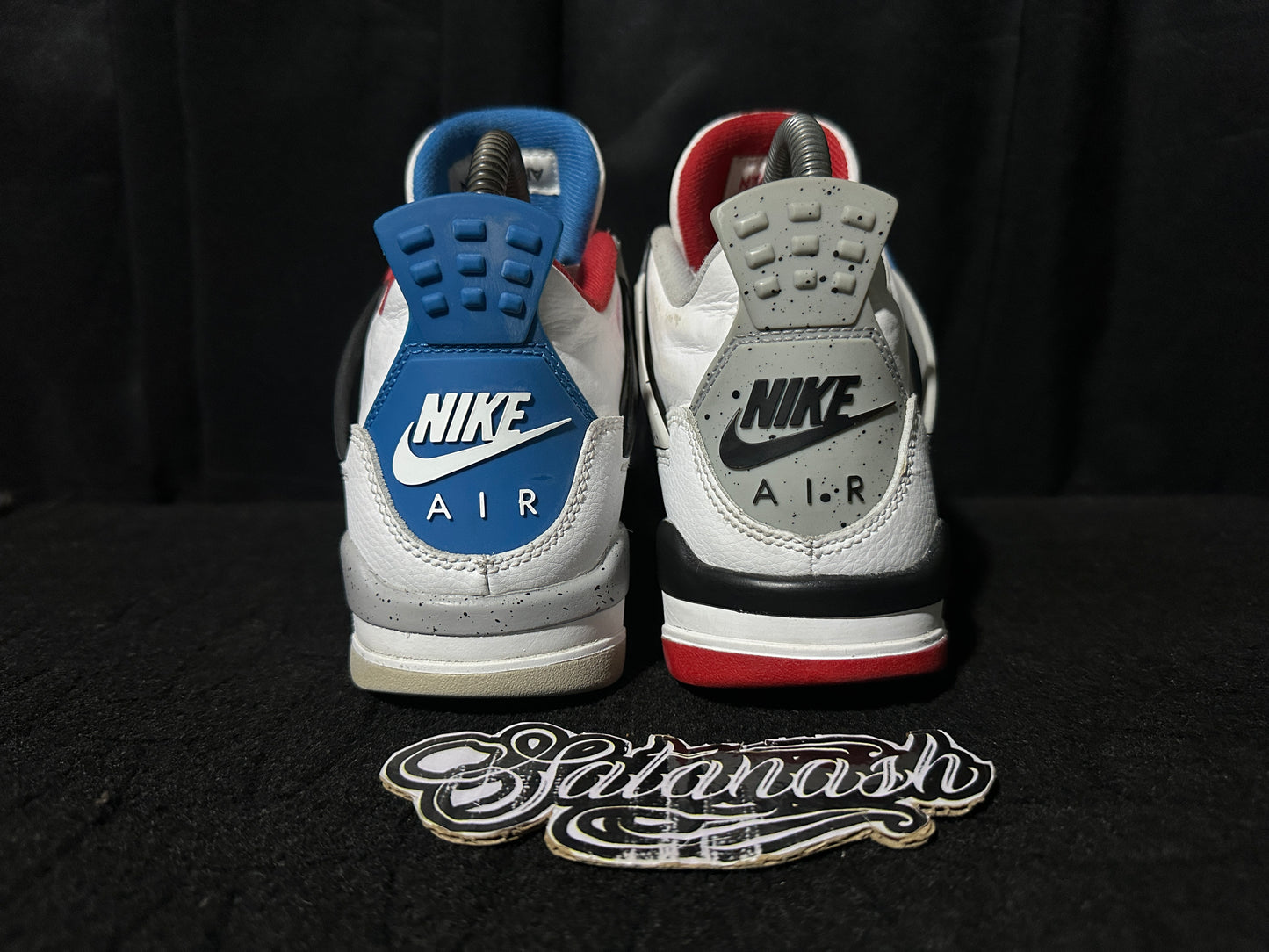 Nike Air "JORDAN 4" (WHAT THE) "WHITE MILITARY BLUE FIRE RED BLACK CEMENT GREY" Low