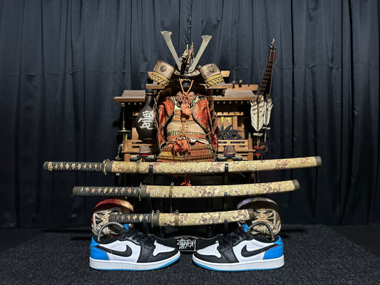 Nike Air "JORDAN 1" (RETRO) "OG" (BLACK DARK POWDER BLUE WHITE) Low